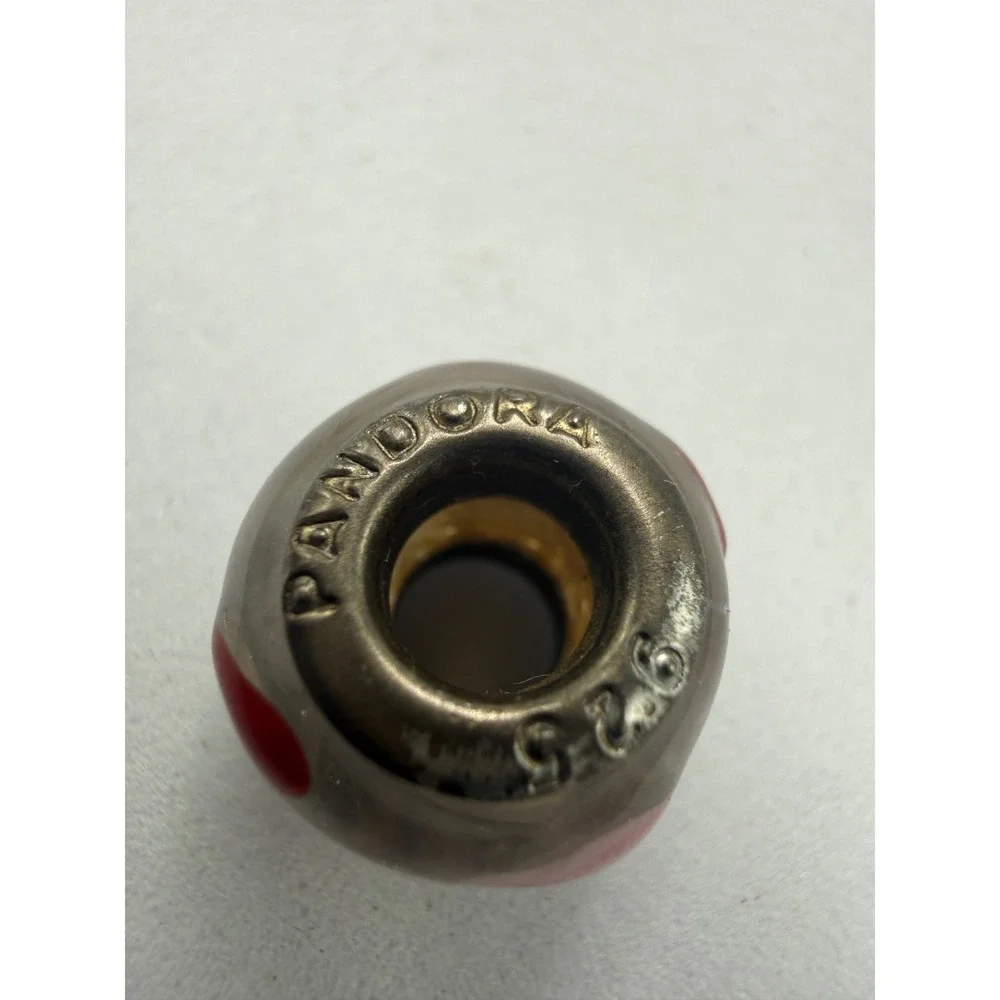 Pandora Sterling Silver S925 ALE Pink Red Swirl Murano Glass Bead Charm